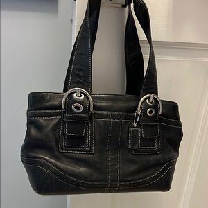 Black Leather Shoulder Bag by Coach